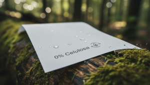 Folha de papel sintético impermeável com texto 0% de celulose colocada sobre madeira húmida num ambiente natural. Folha de papel sintético impermeável com texto 0% de celulose colocada sobre madeira húmida num ambiente natural.